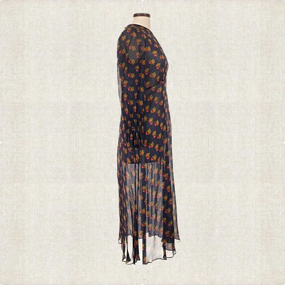 LK BENNETT Wren Blu-navy Multi Crewneck Floral-print Woven Midi Dress Sz 8 - Picture 6 of 8